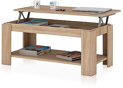 Habitdesign Mesa Centro con revistero, Mesa elevable, mesita Mueble Salon Comedor, Acabado en Roble Canadian, Medidas: 102 cm (Largo) x 43/54 cm (Alto) x 50 cm (Fondo)