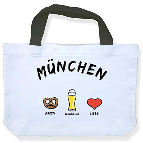 Einkaufstasche München: Brezn-Weißbier-Liebe - als Geschenk für Münchner & Fans der Weltstadt mit Herz oder als München Souvenir - die stadtmeister