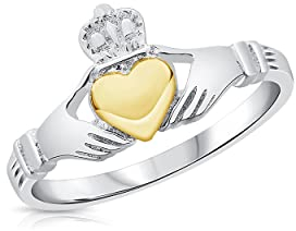 DTPsilver® 925 Sterling Silber Claddagh Ring - Liebe, Loyalität und Freundschaft - Gelb Vergoldet Herz