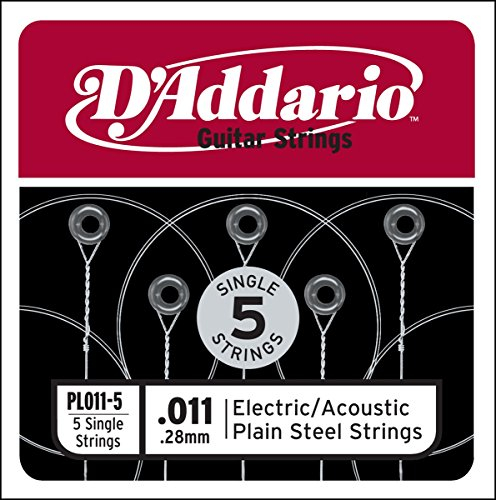D'Addario Corda singola PL011-5 in acciaio per chitarra.011, set di 5 corde