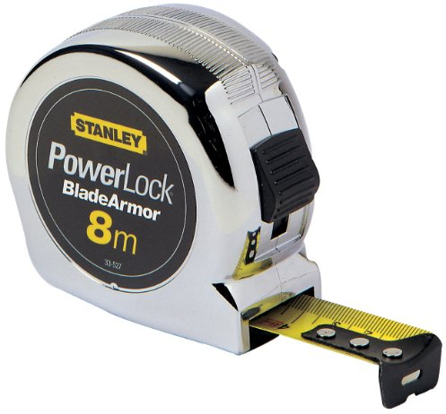 Stanley 1-33-527 Powerlock mètre ruban 8 m x 25 mm - Blocage du Ruban - Blade Armor et mylar pour Plus de Résistance - Position 0 Réel - Crochet 3 rivets - Boitier ABS - Agrafe pour Port A La Ceinture