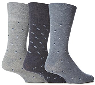 Mens 3 Pair Gentle Grip Micro Squared Cotton Suit Socks Blues 7-11