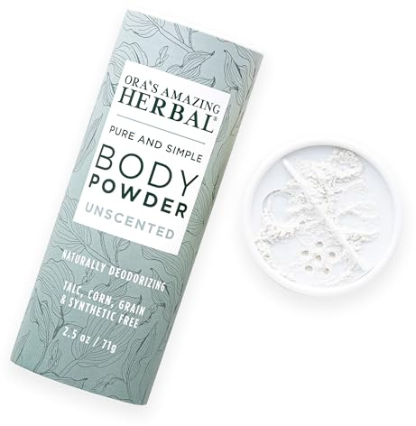 Ora's Amazing Herbal Fragrance Free Body Powder for Women and Men, Unscented Talc Free Talcum Powder, Cornstarch Free Dusting, Waxing, Natural Sugaring, Foot Powder, Dry Shampoo, Made in USA, 2.5 oz