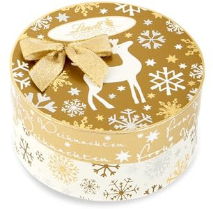 Lindt Schokolade | Goldstücke Pralinés Rundschachtel | 140g | köstliche Schokoladenkugeln in den Sorten Bratapfel, Walnuss, Zimt & Koriander | Pralinen-Geschenk zu Weihnachten