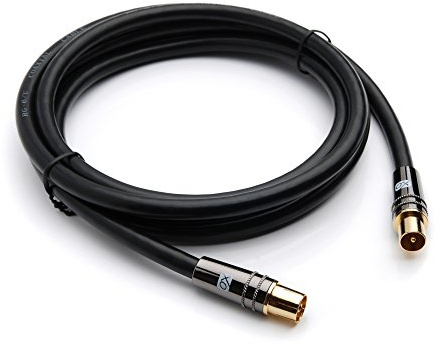 XO Antenna Cable - Black - Male plug to Female socket TV Aerial RG6 Coaxial Cable - 1m