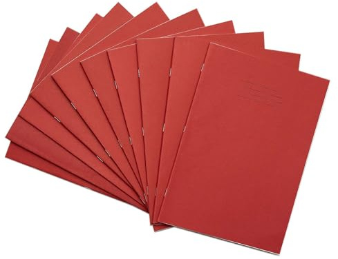Rhino A4 Tinted Exercise Books, 10mm Squared, 48-Page / 10-Pack, Red | Cream Tinted Paper in A4 Size, Improves Visual Comfort to Support Dyslexia & SEN Learning in Schools, Classrooms & Home