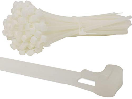 KafTon's Releasable/Reusable Cable Ties (7.6mm x 370mm) Pack of 100, UL Approved, Perfect for Tidying Computer & Network Cables, Plant Support, Wrap DIY, Drain Snake, Gardening, Office (Natural)