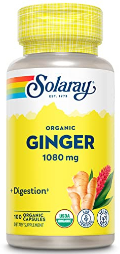 SOLARAY Organic Ginger 1080 mg - Organic Ginger Supplements - Relieves Nausea and Vomiting Associated with Motion Sickness, Supports Joint Health - Vegan, Non Drowsy, 60-Day Guarantee, 50 Servings