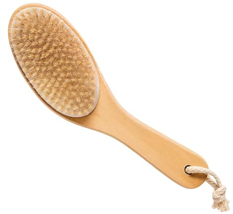 100% Natural Boar Bristle Body Brush with Contoured Wooden Handle by TOUCH ME