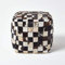 Homescapes Leder Sitzwürfel 35x35 cm, Patchwork Pouf kariert, Würfel-Hocker braun-Creme-beige aus echtem Fell, Sitzsack Hocker Unikat