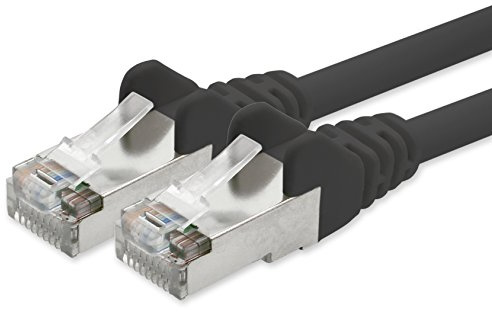 1aTTack.de 1x 1m Cat5e SFTP Netzwerkkabel 2x RJ45 Schwarz | SFTP Patchkabel mit Folien- und Geflechtschirmung, 2 RJ45-Stecker; für Router, Switch, PC und Patchpanel