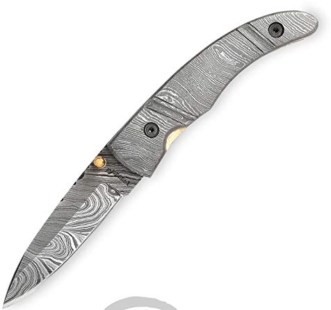 Perkin Damaststahl Taschenmesser - Damast Klappmesser mit Ledertasche
