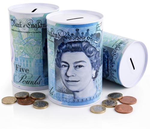 Money Box Set of 3 – Metal Money Saving Tins You Can’t Open | Piggy Bank for Adults & Kids | Coin Cash Saving Box | £10 £20 £50 UK Banknote Design