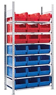 EUROKRAFTpro Steckregal mit Sichtlagerkästen 21 Kästen, 7 Böden, Grundregal