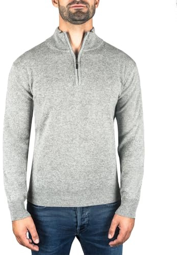 CASH-MERE.CH 100% Kaschmir Herren Stehkragen Pullover | Sweater mit Reißverschluss 2-fädig