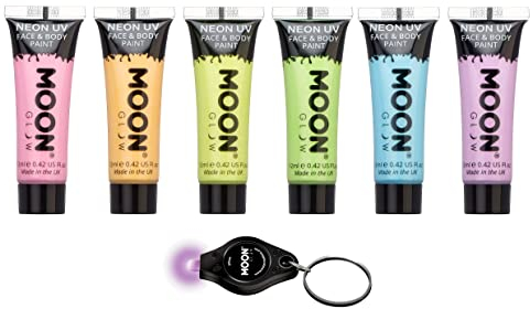 Moon Glow, Pastell-Neon-UV-Gesichts- und Körperfarbe, 12 ml, 6er-Set
