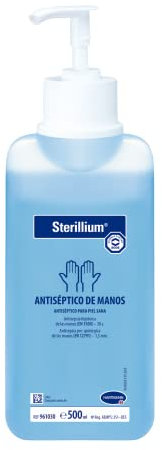 Sterillium, Hidroalcohólico, Desinfectante de Manos, Antiséptico, Amplio Espectro de Acción, Aporta Hidratación, Protección y Suavidad, Color Azul (500 ml)
