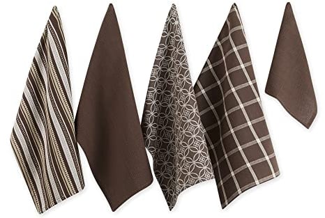 DII Sortiert, gewebt Küchenset, Baumwolle, Dunkelbraun, Dishtowel, 18x28 Dishcloth, 13x13, 5