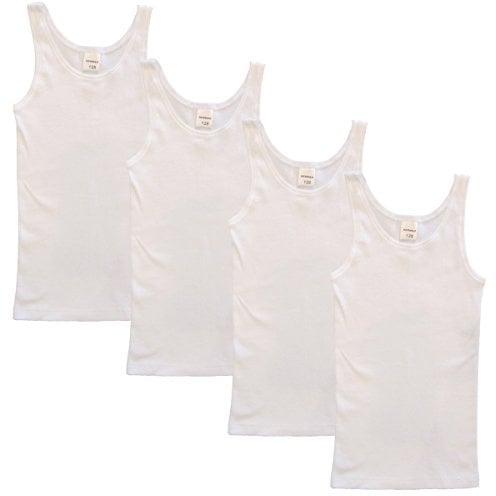 HERMKO 2000 4er Pack Mädchen Tank-Top 100% Baumwolle,Farbe:weiß;Größe:92 | Weiches Unterhemd in Feinripp-Qualität, hautfreundlich, bequem und mit elastischen Rippenbörtchen