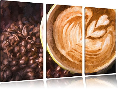 Pixxprint schöne Tasse Kaffee, Leinwandbild 3 Teilig, Gesamtmaß: 120x80cm, Wandbild, Dekoration, fertig gespannt, Kein Poster