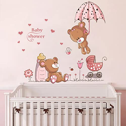 WandSticker4U®- Wandsticker TEDDY BÄR I Wandbild: 100x60 cm I Wandtattoo Babyzimmer Mädchen Bär Wald-Tiere Blumen Sweet Dreams I Wand Aufkleber Kinder-zimmer Jungen Deko