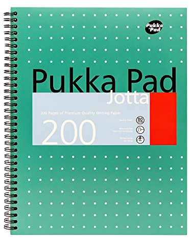 Pukka Pad, A4+ - Quaderno metallico Jotta, confezione da 1 – 22,5 x 29,6 cm, con linee da 8 mm e carta da 80 g/m², con margini di perforazione a 4 fori e bordi perforati, 200 pagine, verde