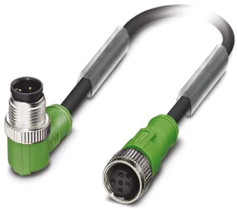 PHOENIX CONTACT SAC-4P-M12MR/0.6-PUR/M12FS Sensor/Aktor-Kabel, 4 Polig, PUR Halogenfrei, Stecker Gewinkelt M12, Buchse Gerade M12, 0.6m Kabellänge, Schwarz/Grau