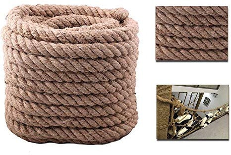 [26MM Diameter] Hemp Rope Decking Twine Jute Rope Cord 4 Strand Super Strong 26mmx30m Tug Of War Garden Camping Decking Rope String for garden, village, DIY Arts&Crafts decoration, party game-98.4Ft