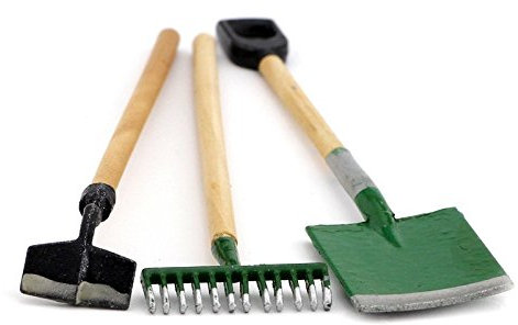 MyTinyWorld Dolls House Miniature 3 Piece Garden Set Including Spade, Rake And Hoe