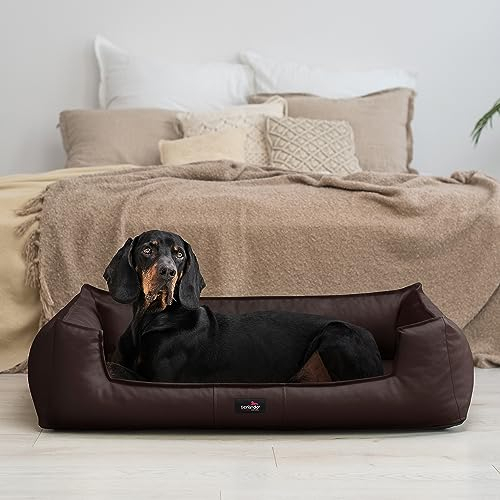tierlando® Goofy Easy CLEAN – Orthopädisches Hundebett aus Kunstleder mit Matratzenschoner – für mittelgroße und große Hunde Größe: 110x90cm Farbe: 01 Braun