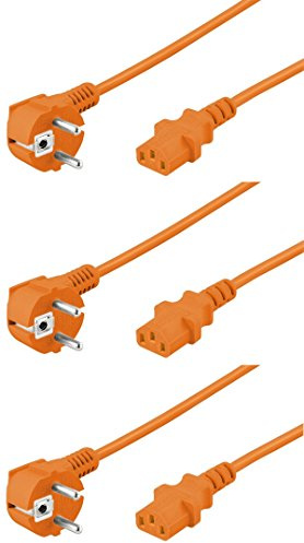 3er Set WireThinX Schutzkontakt gewinkelt auf Kaltgerätestecker C13 Netzkabel orange 3,0 m