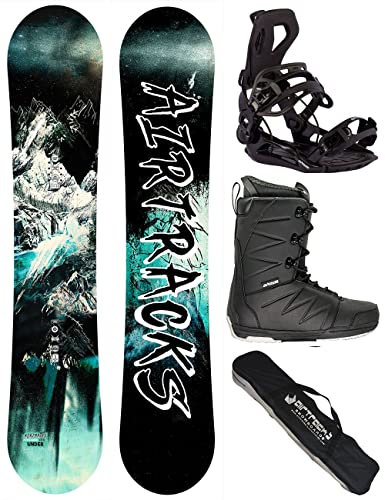 Airtracks Herren Snowboard Set - Under Flat Zero Rocker Snowboard Wide 163 - Softbindung Master - Softboots Star Black 45 - SB Bag