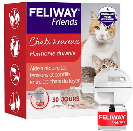 FELIWAY Friends 30 Jours - Kit Complet avec Diffuseur de Phéromones Apaisantes pour Chats + Recharge 48 ml - Aide à Réduire les Confilts et Tensions entre Chats vivant sous le même toit