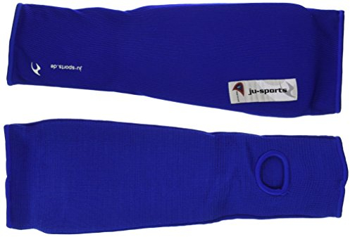 Ju-Sports - Spann Schienbeinschoner, blau, Baumwolle I Schoner für viele Kampfsportarten I Dehn- & waschbarer Spannschoner & Schienbeinschutz I Größe S