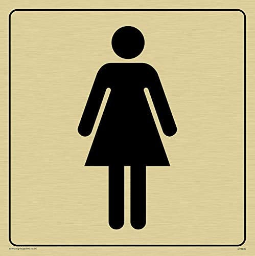 Viking signos dv1028-s15-gv hembra para inodoro símbolos – placa para puerta del baño, positivo texto negro con borde dorado de vinilo, adhesivo, 150 mm x 150 mm W
