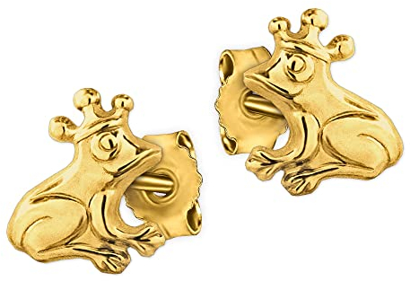 CLEVER SCHMUCK Goldene Ohrstecker 8 mm Frosch mit Krone glänzend 333 Gold 8 Karat im Schmucketui