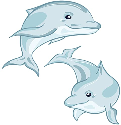 GRAZDesign Wandtattoo Badezimmer Delfin | 2 blaue Delfine | Wandsticker Kinderzimmer | Wandaufkleber Bad, Tür, Fliesenaufkleber Klebefolie Fliesen im Nassbereich - 42x40cm