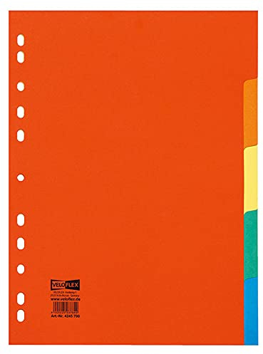 VELOFLEX 4245700 - Register 5-teilig, DIN A4, Karton 175 g, Euro-Lochung, blanko Taben, farbig, 1 Stück