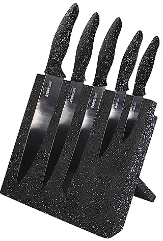 STONELINE Ceppo Portacoltelli Magnetico Pieghevole con 5 Coltelli Affilati in Acciaio Inox, Set di Coltelli da Cucina, Lame con Rivestimento in Titanio, Coltello Cucina Coltello Pane Coltello Multiuso