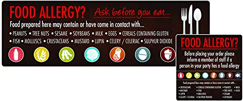 8x Food Allergen Window And Wall Stickers 100x200mm Sign Restaurant | Prominently displays critical dietary warnings to ensure catering compliance and protect customers in commercial kitchens.