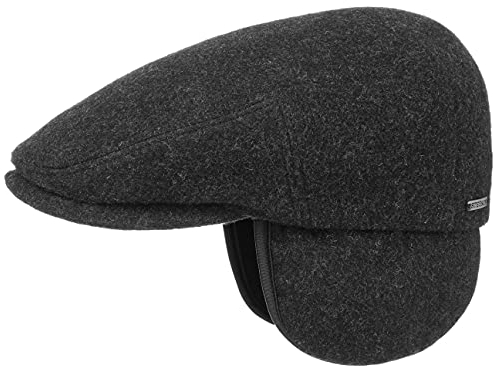 Stetson Kent Wool Ohrenklappen Flatcap Herren - Made in EU - Schiebermütze mit Ohrenklappen - Flat Cap mit Kaschmir - Ohrenmütze Herbst/Winter - Schirmmütze anthrazit XXL (62-63 cm)