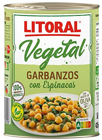 LITORAL Vegetal Garbanzos con Espinacas - Plato Preparado Sin Gluten - 425g