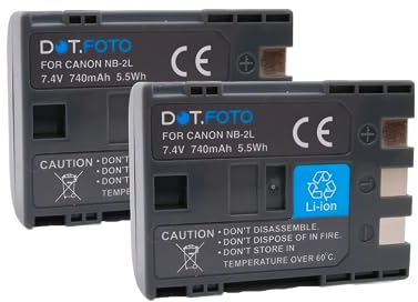 2 x Dot.Foto NB-2L, NB-2LH, BP-2L5 Premium 7.4v / 740mAh Batterie Rechargeable pour Canon EOS 350D 400D MD265 MV960 PowerShot G7 G9 S70 S80 ZR950 ZR960 HG10 HV40