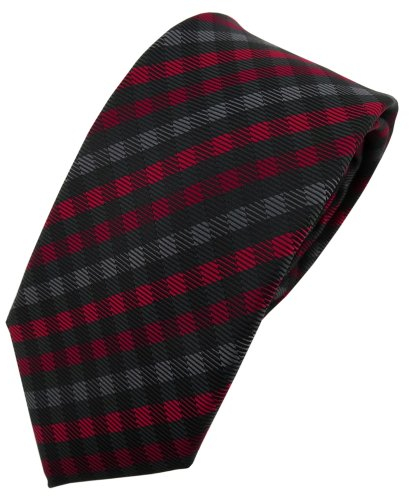 TigerTie Schmale Designer Krawatte rot anthrazit schwarz kariert - Schlips Tie