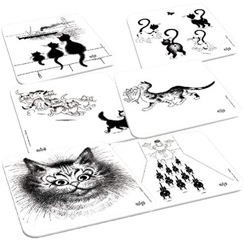 Éditions Clouet 34032 - Dessous de Verre (6 visuels Assortis) Chats de Dubout - Assortiment de Chats 2