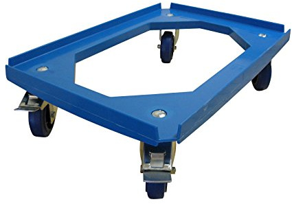 Transportroller 600x400 mm blau - 4 Elastikrollen ø100 (2x Feststeller) Blue Wheels Kistenroller, bis 375Kg Tragkraft, beste Laufeigenschaften