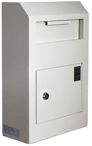 Protex Wall-Mount Drop Box Safe (WDS-150), Piano hinge, secure suggestions, ballots, keys, mail, money, rent checks and more, Metal baffle to protect slot-off white