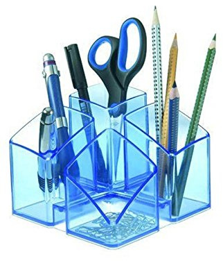 HAN 17450-26, SCALA Desk Tidy. Exclusive design meets function: elegant, glossy and expandable. With 4 compartments und card holder, transparent-blue