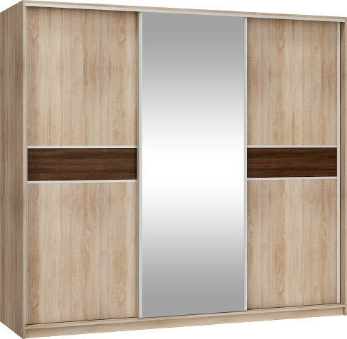 FurnitureByJDM Armoire Chambre avec Miroir & Penderie - Armoire Porte Coulissante 240 Cm de Largeur -3 Portes Garde Robe - Meuble de Rangement - Puerto (Chêne Sonoma Clair/Foncé)