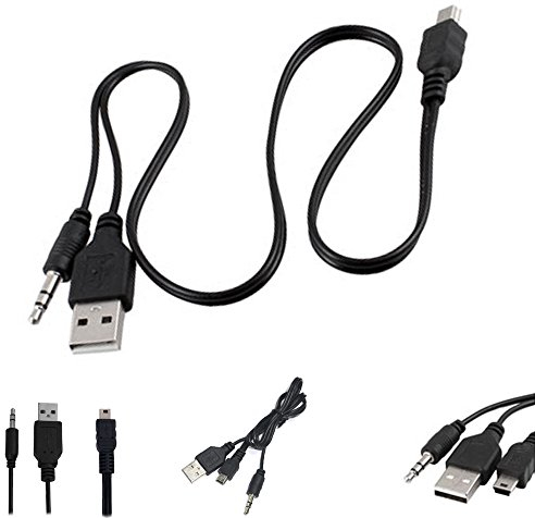 TECHGEAR 2in1 Cable - Mini USB to USB & 3.5mm Aux Standard Audio Jack Connection Cable - Compatible with many speakers, Mp3 Players, Mp4 Players etc